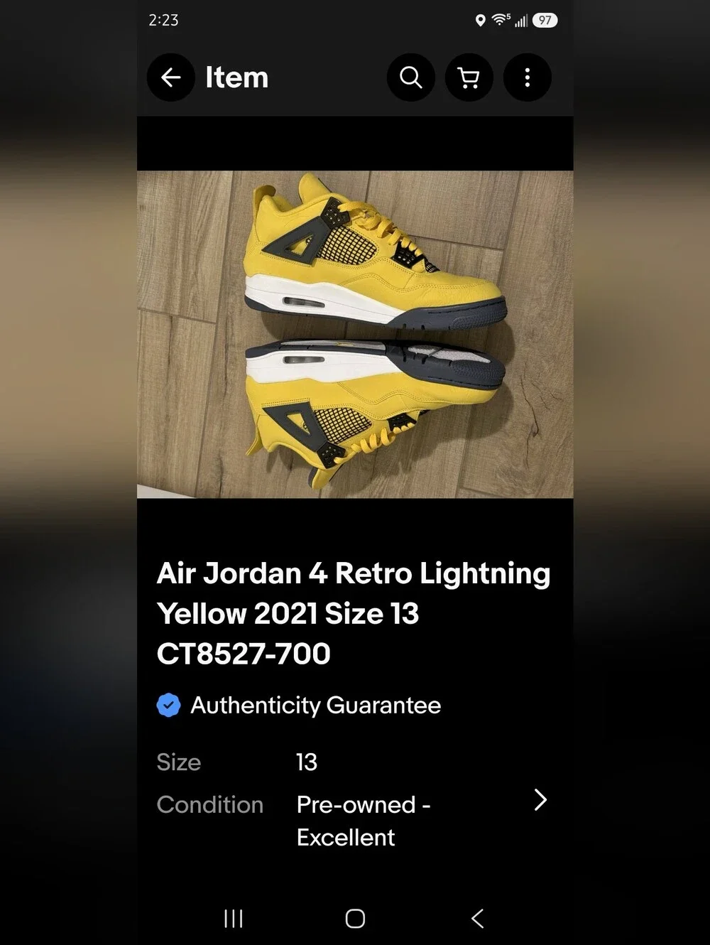 Air Jordan 4 Retro ♤ Lightning Yellow ♤ Size 13 ♤ CT8527-700 ♤ AUTHENTICATED